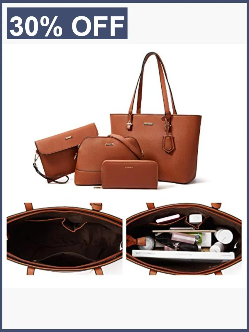 3-Piece Satchel Purse Set Tote Shoulder Bag Leather Handbag Set